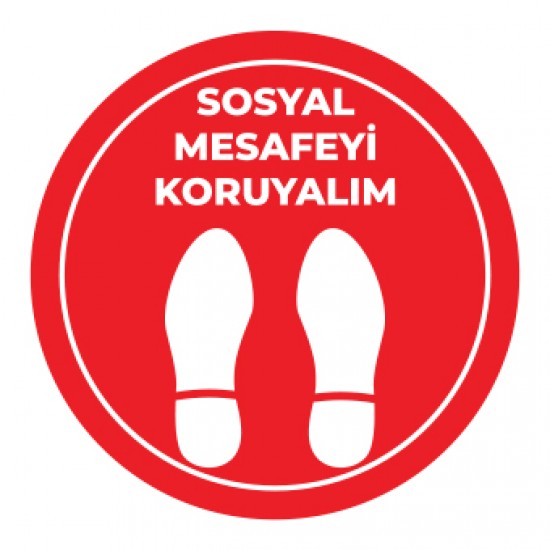 Sosyal Mesafe Adım Etiketi kirmizi