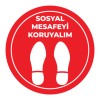 Sosyal Mesafe Adım Etiketi Kirmizi 
