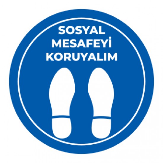 Sosyal Mesafe Adım Etiketi mavi