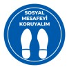 Sosyal Mesafe Adım Etiketi Mavi 