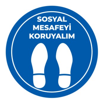 Sosyal Mesafe Adım Etiketi Mavi 