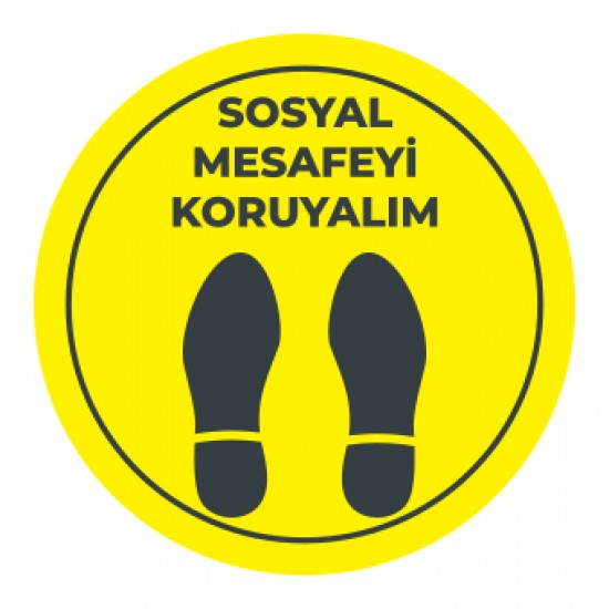 Sosyal Mesafe Adım Etiketi sari