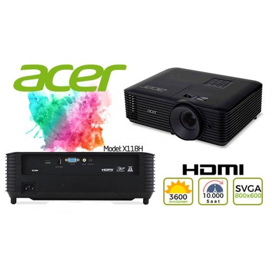 Acer X118H SVGA 800x600 3600 Ansilümen HDMI Projeksiyon Cihazı