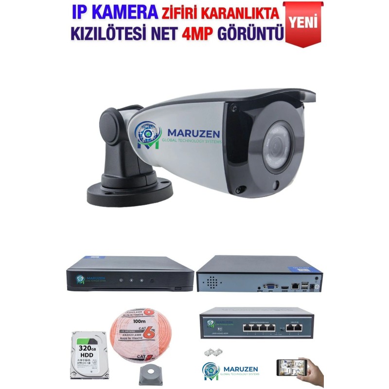 IP Kamera Seti - 1 IP Kamera -10 Kanal NVR - 4 Port POE Switch, 320 GB Disk, Gece Görüşlü (IR) fiyat teklifi al