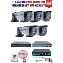 IP Kamera Seti - 5 IP Kamera - 10 Kanal NVR - 8 Port POE Switch, 500 GB Disk, Gece Görüşlü (IR)