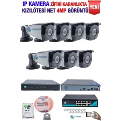 IP Kamera Seti - 7 IP Kamera - 10 Kanal NVR - 8 Port POE Switch, 1 TB Disk, Gece Görüşlü (IR)