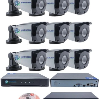 IP Kamera Seti - 9 IP Kamera - 10 Kanal NVR - 16 Port POE Switch, 2 TB Disk, Gece Görüşlü (IR)