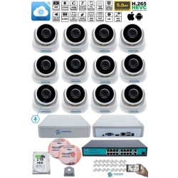 Sesli 12 Kameralı IP Dome Güvenlik Kamerası Seti 4MP Ultra HD, 30m Gece Görüş, Ses Alma, Uzaktan İzleme