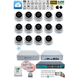 Sesli 14 Kameralı IP Dome Güvenlik Kamerası Seti 4MP Ultra HD, 30m Gece Görüş, Ses Alma, Uzaktan İzleme