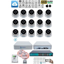 Sesli 15 Kameralı IP Dome Güvenlik Kamerası Seti 4MP Ultra HD, 30m Gece Görüş, Ses Alma, Uzaktan İzleme