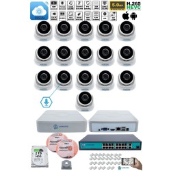 Sesli 16 Kameralı IP Dome Güvenlik Kamerası Seti 4MP Ultra HD, 30m Gece Görüş, Ses Alma, Uzaktan İzleme