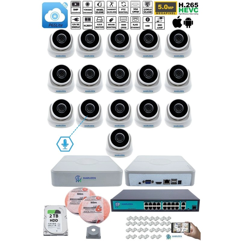 Sesli 16 Kameralı IP Dome Güvenlik Kamerası Seti 4MP Ultra HD, 30m Gece Görüş, Ses Alma, Uzaktan İzleme fiyat teklifi al