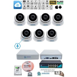 Sesli 7 Kameralı IP Dome Güvenlik Kamerası Seti 4MP Ultra HD, 30m Gece Görüş, Ses Alma, Uzaktan İzleme