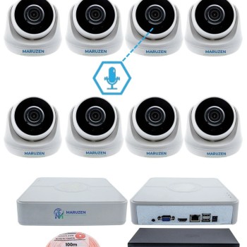 Sesli 8 Kameralı IP Dome Güvenlik Kamerası Seti 4MP Ultra HD, 30m Gece Görüş, Ses Alma, Uzaktan İzleme