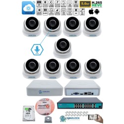 Sesli 9 Kameralı IP Dome Güvenlik Kamerası Seti 4MP Ultra HD, 30m Gece Görüş, Ses Alma, Uzaktan İzleme