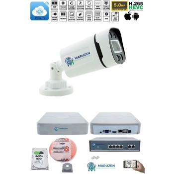 1'li Güvenlik IP Kamera Seti - 4MP Dış Mekan Kamera, 3.6mm Lens, H.265, PoE, Warm IR Gece Görüşü