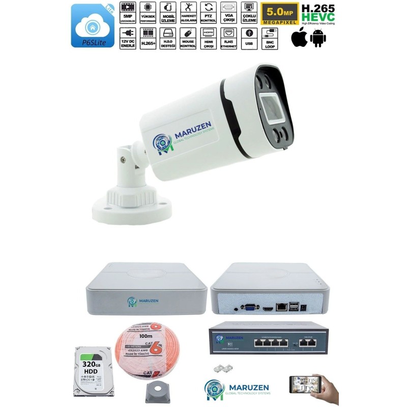 1'li Güvenlik IP Kamera Seti - 4MP Dış Mekan Kamera, 3.6mm Lens, H.265, PoE, Warm IR Gece Görüşü fiyat teklifi al