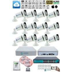 12 Kameralı Güvenlik IP Kamera Seti - 4MP Dış Mekan Kamera, 3.6mm Lens, H.265+, PoE, 2TB HDD