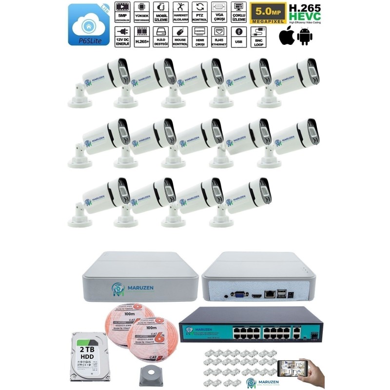 14 Kameralı Güvenlik IP Kamera Seti - 4MP Dış Mekan Kamera, 3.6mm Lens, H.265+, PoE, 2TB HDD fiyat teklifi al