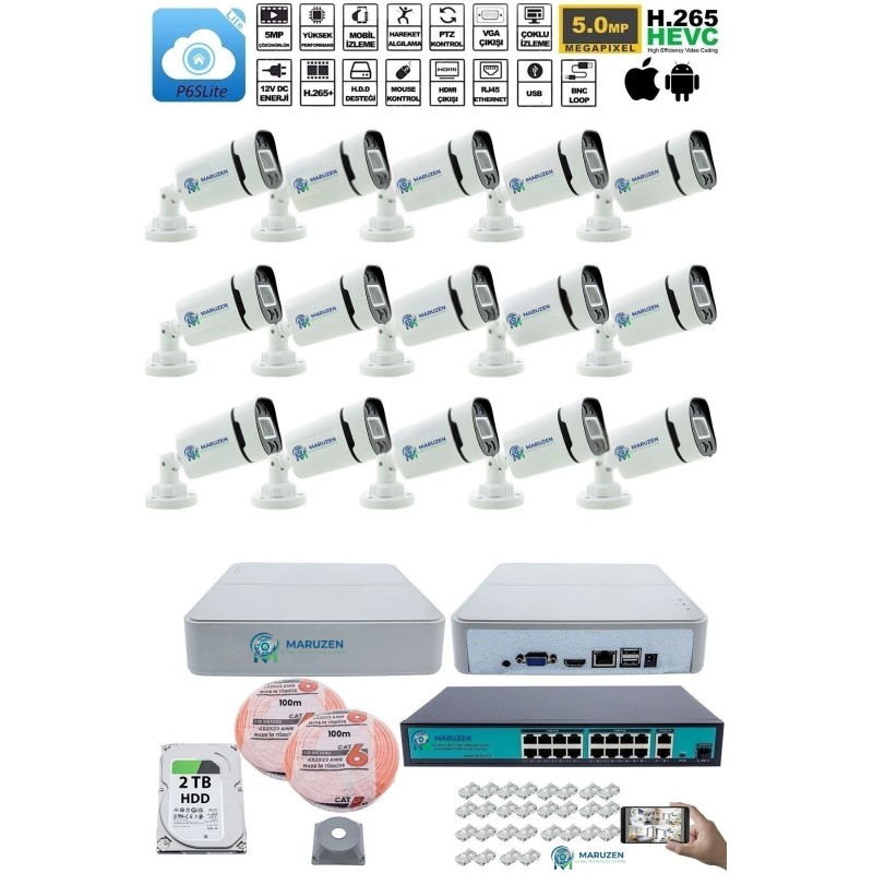 15 Kameralı Güvenlik IP Kamera Seti - 4MP Dış Mekan Kamera, 3.6mm Lens, H.265+, PoE, 2TB HDD fiyat teklifi al