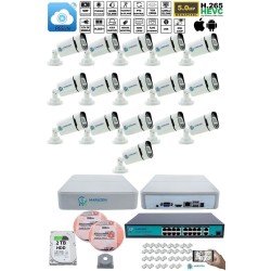 16 Kameralı Güvenlik IP Kamera Seti - 4MP Dış Mekan Kamera, 3.6mm Lens, H.265+, PoE, 2TB HDD