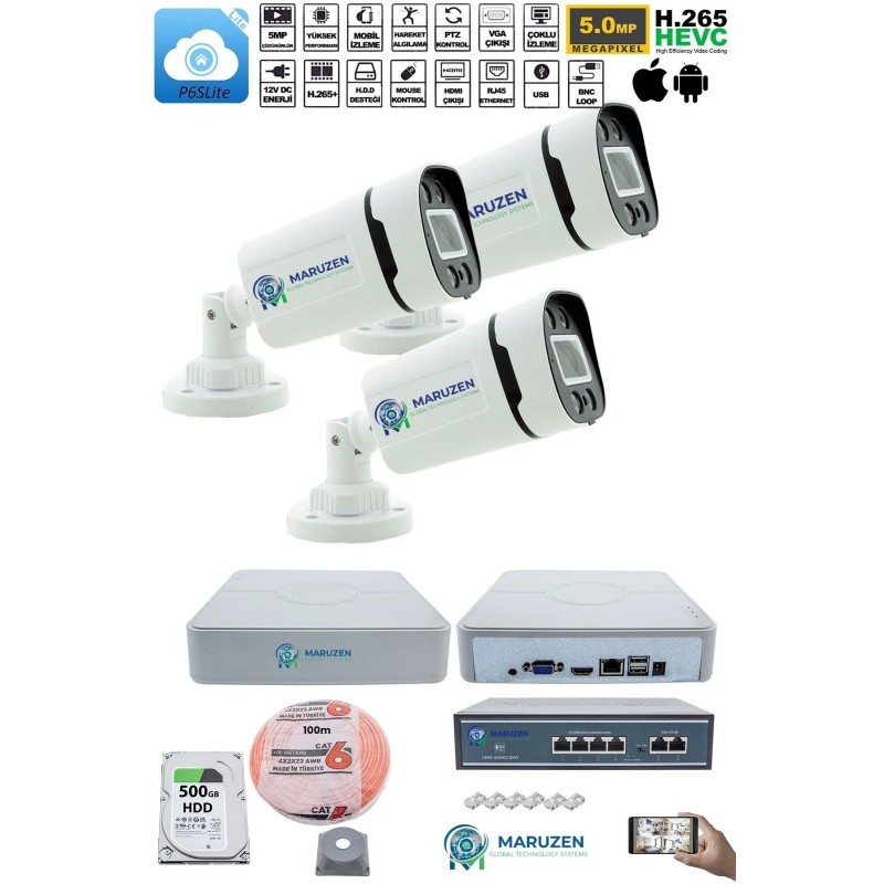 3 'lü Güvenlik IP Kamera Seti - 4MP Dış Mekan Kamera, 3.6mm Lens, H.265, PoE, Warm IR Gece Görüşü fiyat teklifi al