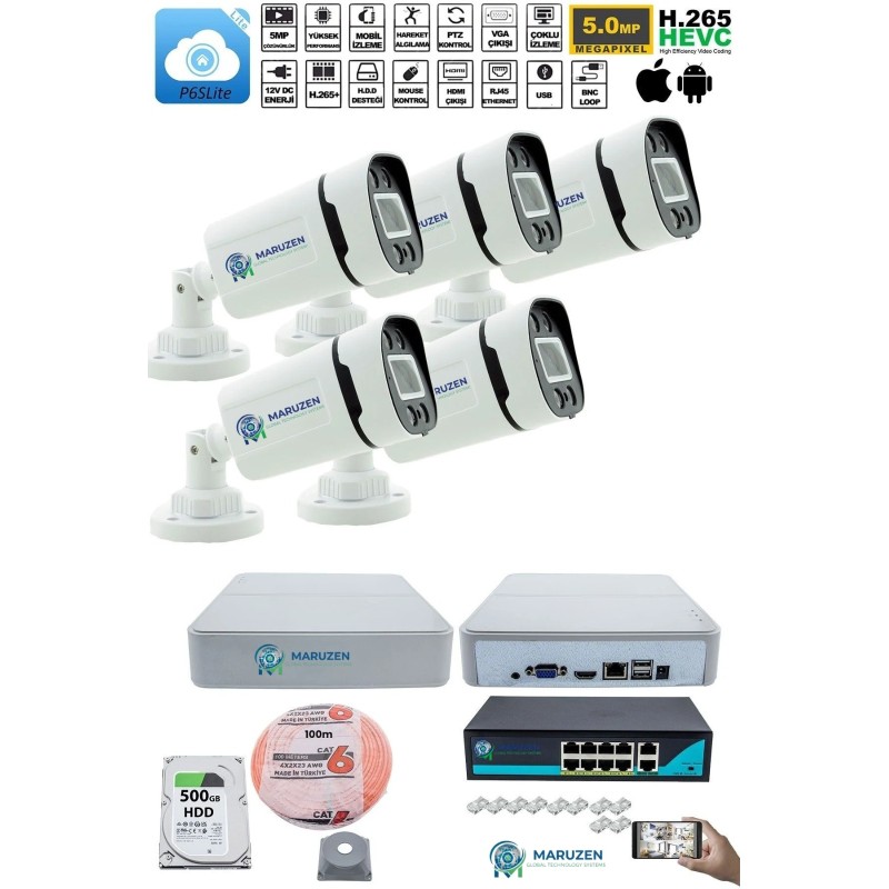 5'li Güvenlik IP Kamera Seti - 4MP Dış Mekan Kamera, 3.6mm Lens, H.265, PoE, Warm IR Gece Görüşü fiyat teklifi al