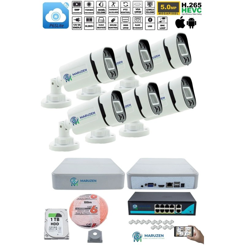 6'lı Güvenlik IP Kamera Seti - 4MP Dış Mekan Kamera, 3.6mm Lens, H.265, PoE, Warm IR Gece Görüşü fiyat teklifi al