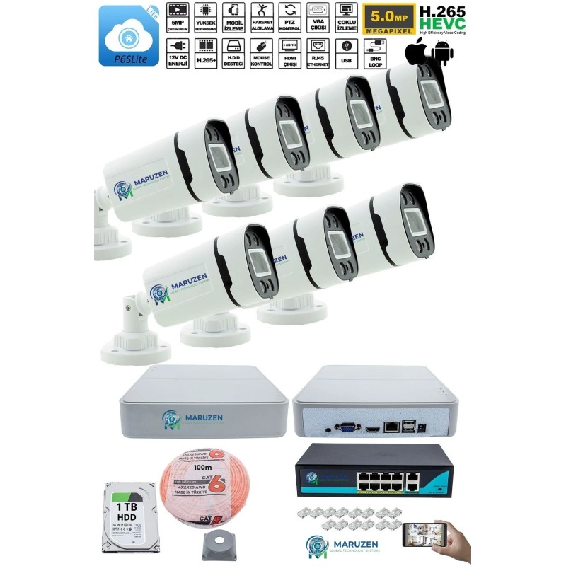 7'li Güvenlik IP Kamera Seti - 4MP Dış Mekan Kamera, 3.6mm Lens, H.265, PoE, Warm IR Gece Görüşü fiyat teklifi al