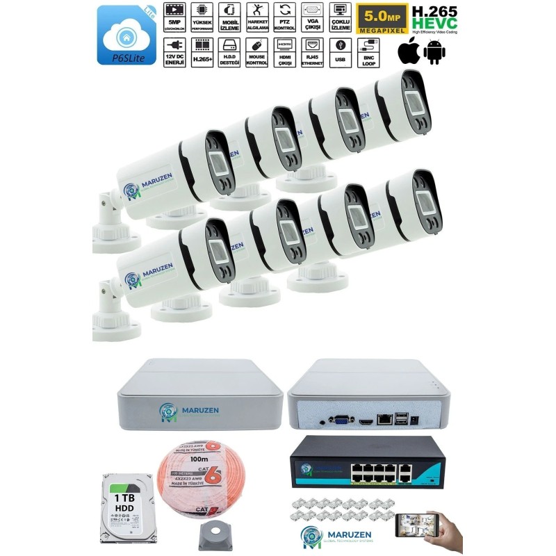 8'li Güvenlik IP Kamera Seti - 4MP Dış Mekan Kamera, 3.6mm Lens, H.265, PoE, Warm IR Gece Görüşü fiyat teklifi al