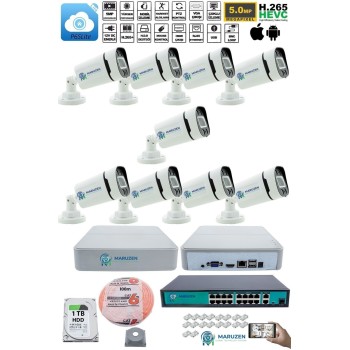 9 Kameralı Güvenlik IP Kamera Seti - 4MP Dış Mekan Kamera, 3.6mm Lens, H.265+, PoE, Gece Renkli