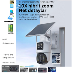 Avenir AV-M13 PRO 4MP 3 LENSLİ 4G Simkartlı 10X ZOOM İNSAN ALGILAMA GÜNEŞ PANELLİ DÖNEBİLEN KAMERA