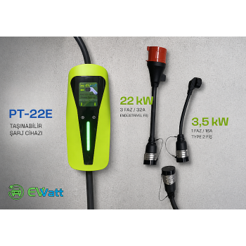 Ewatt PT-22E 22KW 3.5kw Dönüşümlü Taşınabilir Elektrikli Araç Şarj Cihazı