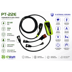 Ewatt PT-22E 22KW 3.5kw Dönüşümlü Taşınabilir Elektrikli Araç Şarj Cihazı