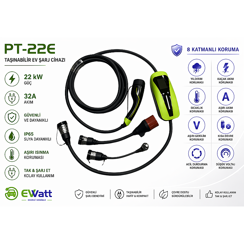 Ewatt PT-22E 22KW 3.5kw Dönüşümlü Taşınabilir Elektrikli Araç Şarj Cihazı fiyat teklifi al