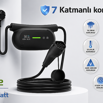 Ewatt Q-02 3.5 kW Taşınabilir Elektrikli Araç Şarj Cihazı Portatif Type 2 Bireysel Kullanım Şarj Cihazı