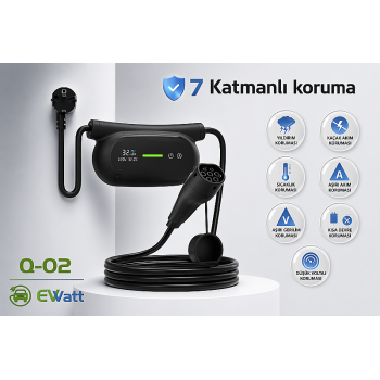 Ewatt Q-02 3.5 kW Taşınabilir Elektrikli Araç Şarj Cihazı Portatif Type 2 Bireysel Kullanım Şarj Cihazı