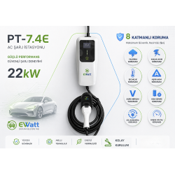 Ewatt PT-7.4E 7.4 kW Portatif Elektrikli Araç Şarj Cihazı 32A Type 2 Şarj