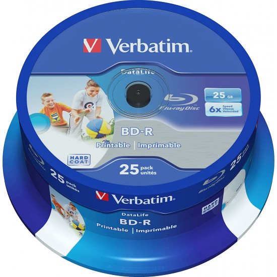Verbatim BD-R SL Datalife 25GB 6X 25PK Spindle Wide Printable No id