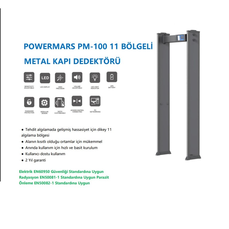 Powermars PM-100 11 Bölge Kapı Tipi Metal Üst Arama Dedektörü fiyat teklifi al