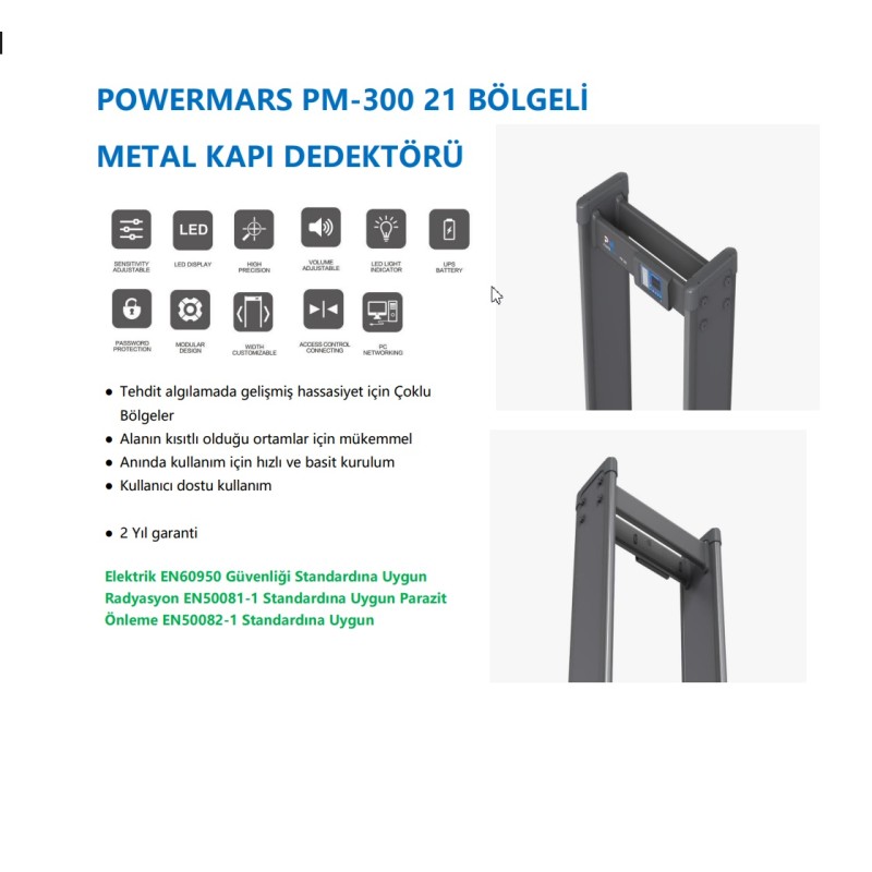 Powermars PM-300 21 Bölge Kapı Tipi Metal Üst Arama Dedektörü fiyat teklifi al