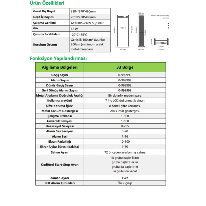 Powermars PM-300C 33 Bölge Kapı Tipi Metal Üst Arama Dedektörü fiyat teklifi al