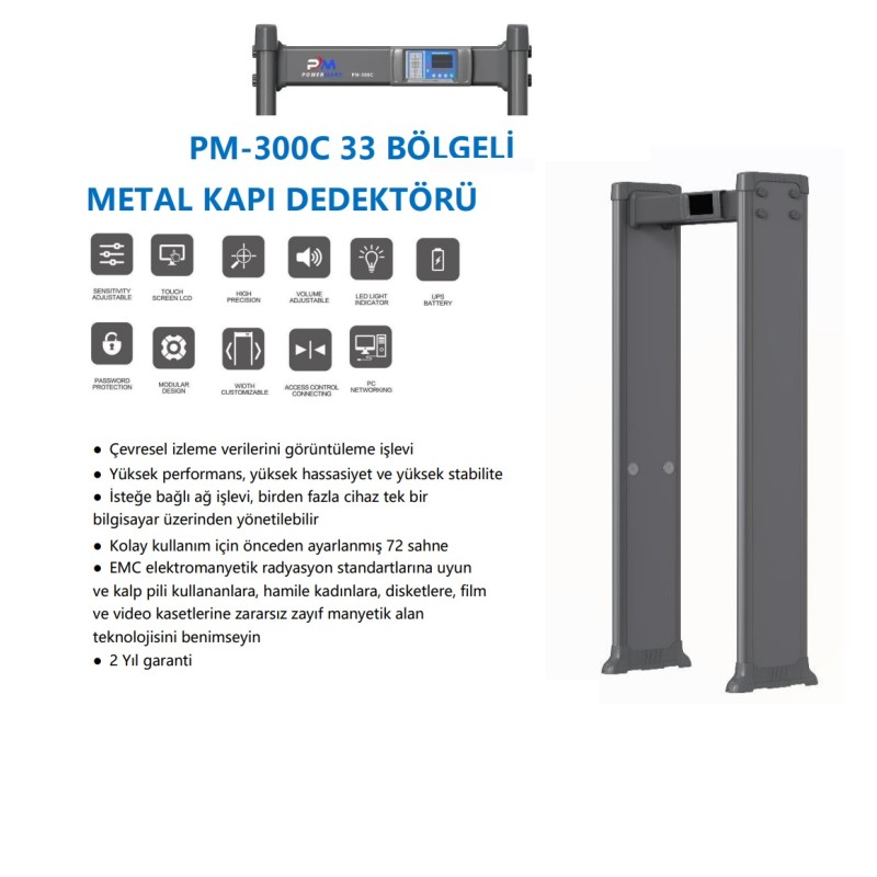 Powermars PM-300C 33 Bölge Kapı Tipi Metal Üst Arama Dedektörü fiyat teklifi al
