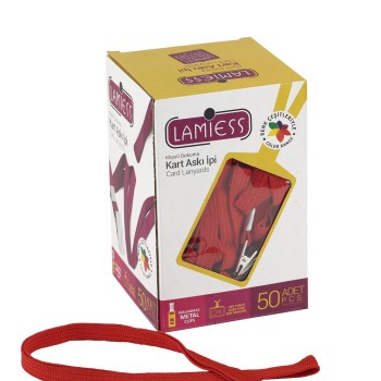 Lamiess Kart Askı İpi M.Maşalı Klipsli Kırmızı 50'Li