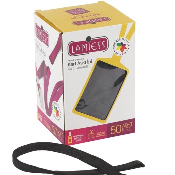 Lamiess Kart Askı İpi M.Maşalı Klipsli Siyah 50'Li