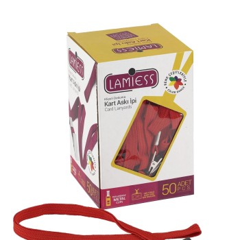 Lamiess Kart Askı İpi Plastik Klipsli Kırmızı 50'Li