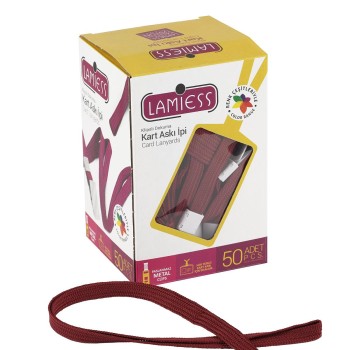 Lamiess Kart Askı İpi Plastik Kancalı Bordo 50'Li