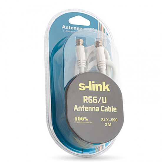 S-LINK SLX-590 F KONNEKTÖRLÜ 2 METRE HAZIR RG6/U ANTEN KABLOSU BLİSTERLİ