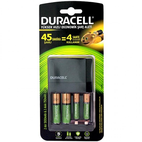 DURACELL CEF-14 HIZLI PİL ŞARJ ALETİ-PİLLİ- (AA- AAA) (2 ADET X750 MA AAA + 2 ADET X1300 MA AA PİL)