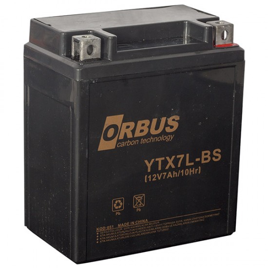 AKÜ 12 VOLT 7 AMPER ORBUS YTX7L-BS ASİT İÇİNDE KARBON BİSİKLET AKÜSÜ